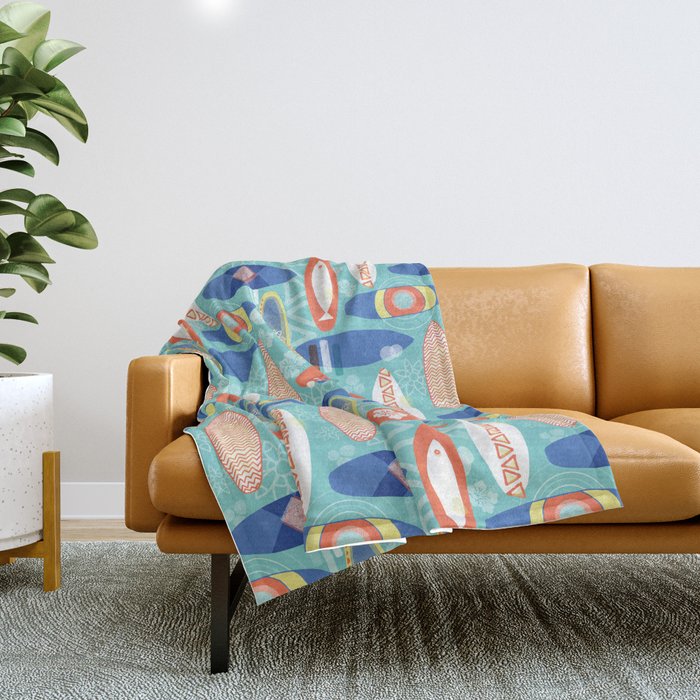 Vintage Surfboards Pattern Throw Blanket Gallery Image 1