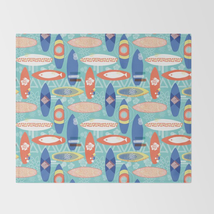 Vintage Surfboards Pattern Throw Blanket Gallery Image 2