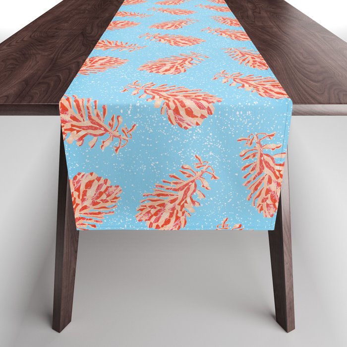 Dancing Pinecones in Light Blue & Red Table Runner Gallery Image 1