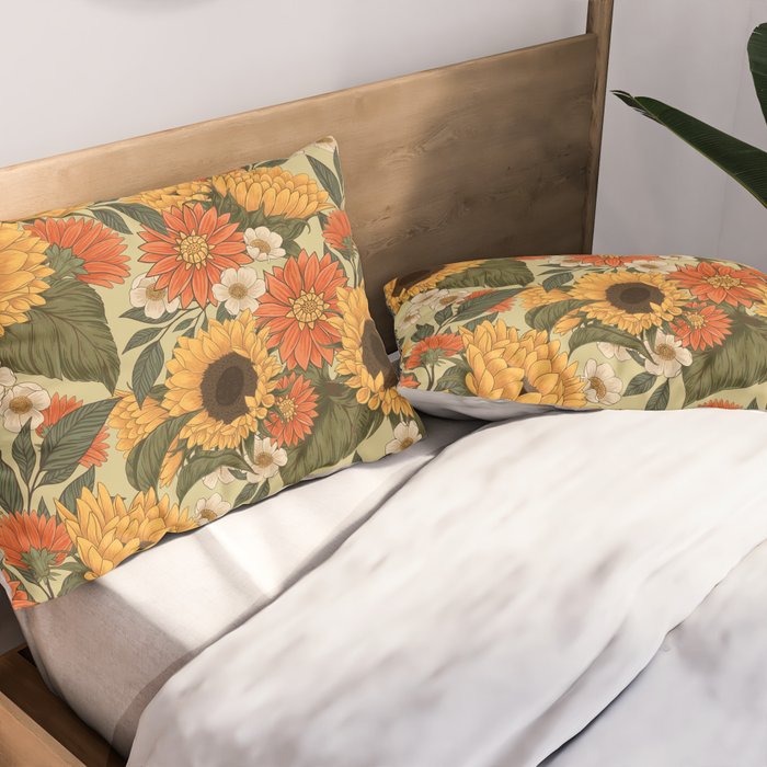 Sunflowers - Tranquill Green Pillow Sham Gallery Image 2