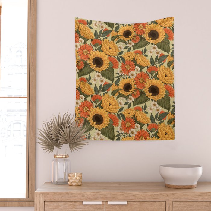 Sunflowers - Tranquill Green Wall Tapestry Gallery Image 2