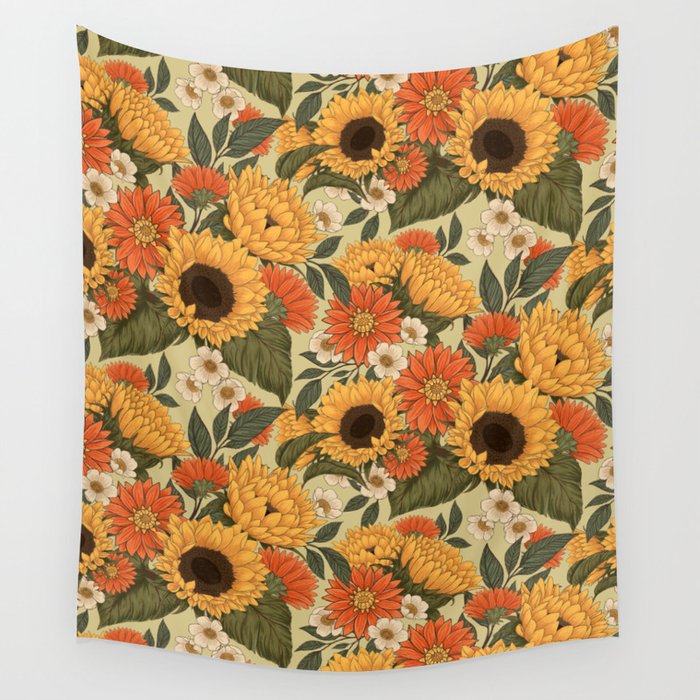 Sunflowers - Tranquill Green Wall Tapestry Gallery Image 4