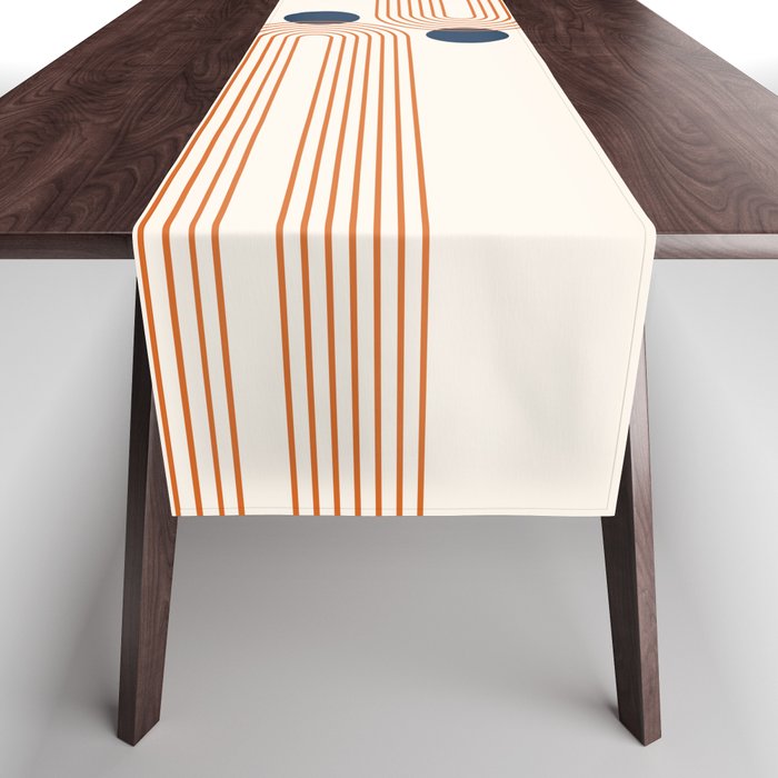 Mid Century Modern Geometric 195 in Navy Blue Orange Table Runner Gallery Image 1