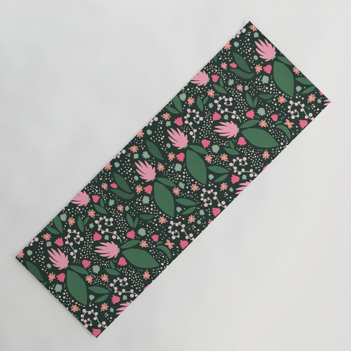 Flowers pattern in pink and green Yoga Mat Gallery Image 1