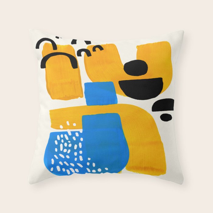 Mid Century Modern abstract Minimalist Fun Colorful Shapes Patterns Ikea Yellow & Blue Throw Pillow Gallery Image 1