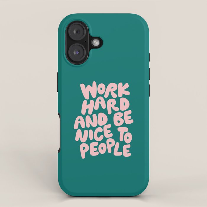 Work Hard and Be Nice to People in Green and Peach Pink iPhone Case Gallery Image 1