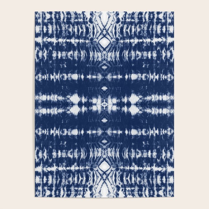 Tie dye shibori horizontal indigo blue stripes pattern Poster Gallery Image 1