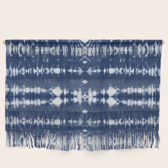 Tie dye shibori horizontal indigo blue stripes pattern Wall Hanging Gallery Image 1