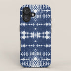 Tie dye shibori horizontal indigo blue stripes pattern iPhone Case Gallery Image 1
