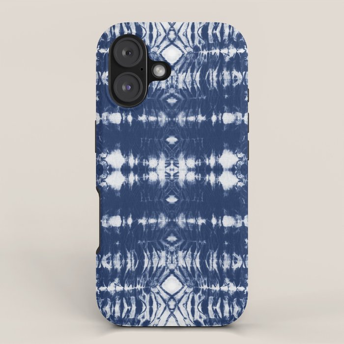 Tie dye shibori horizontal indigo blue stripes pattern iPhone Case Gallery Image 1