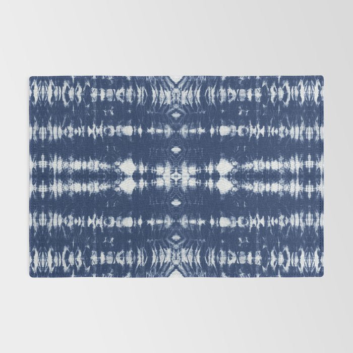 Tie dye shibori horizontal indigo blue stripes pattern Rug Gallery Image 2
