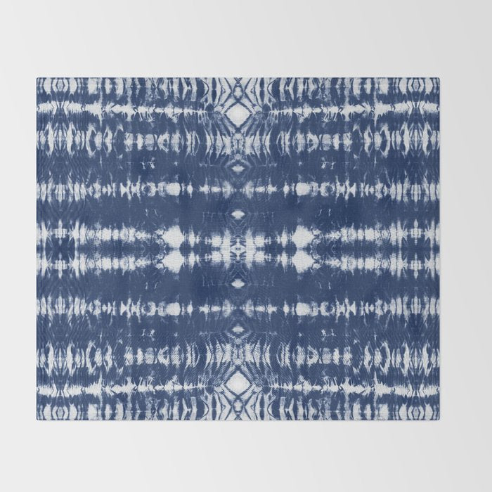 Tie dye shibori horizontal indigo blue stripes pattern Throw Blanket Gallery Image 2