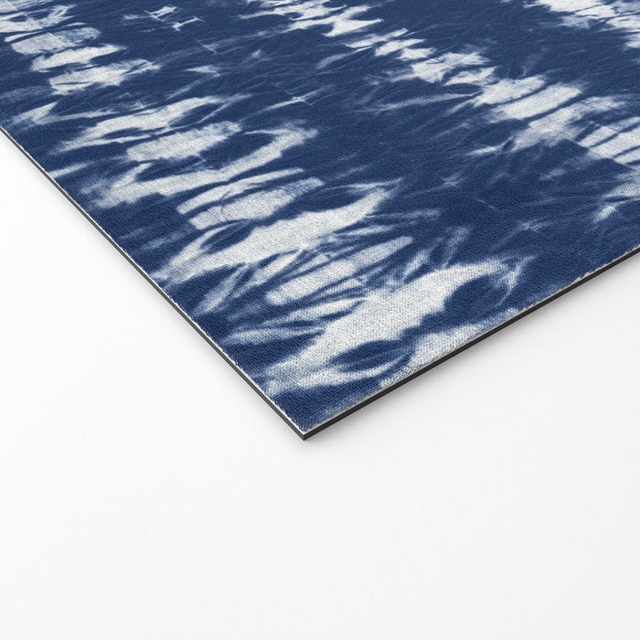 Tie dye shibori horizontal indigo blue stripes pattern Welcome Mat Gallery Image 2