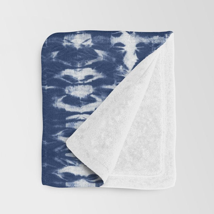 Tie dye shibori horizontal indigo blue stripes pattern Throw Blanket Gallery Image 3