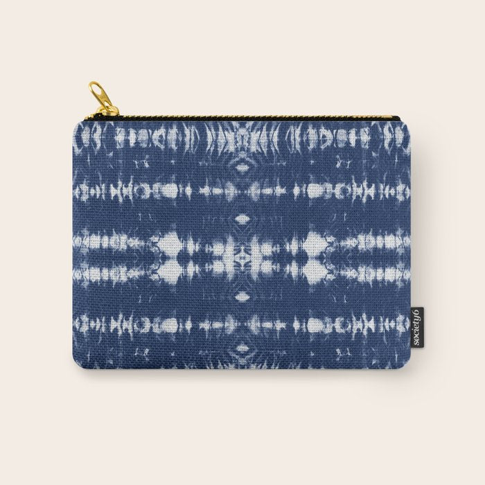 Tie dye shibori horizontal indigo blue stripes pattern Carry All Pouch Gallery Image 1