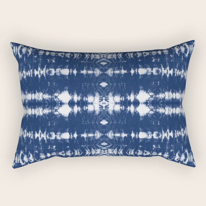 Tie dye shibori horizontal indigo blue stripes pattern Rectangular Pillow Gallery Image 1