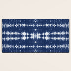 Tie dye shibori horizontal indigo blue stripes pattern Desk Mat Gallery Image 3
