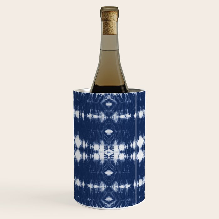 Tie dye shibori horizontal indigo blue stripes pattern Wine Chiller Gallery Image 1