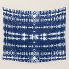 Tie dye shibori horizontal indigo blue stripes pattern Wall Tapestry Gallery Image 4