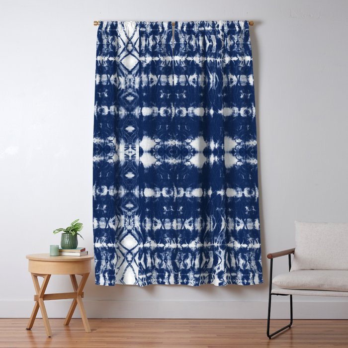 Tie dye shibori horizontal indigo blue stripes pattern Window Curtain Gallery Image 5