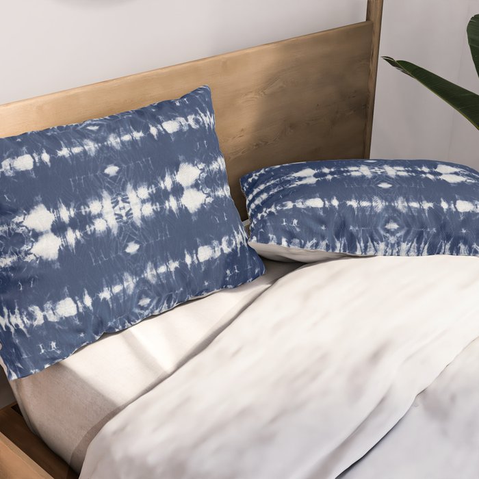 Tie dye shibori horizontal indigo blue stripes pattern Pillow Sham Gallery Image 2