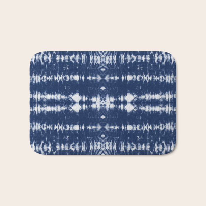 Tie dye shibori horizontal indigo blue stripes pattern Bath Mat Gallery Image 1