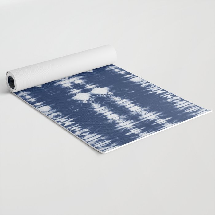 Tie dye shibori horizontal indigo blue stripes pattern Yoga Mat Gallery Image 2