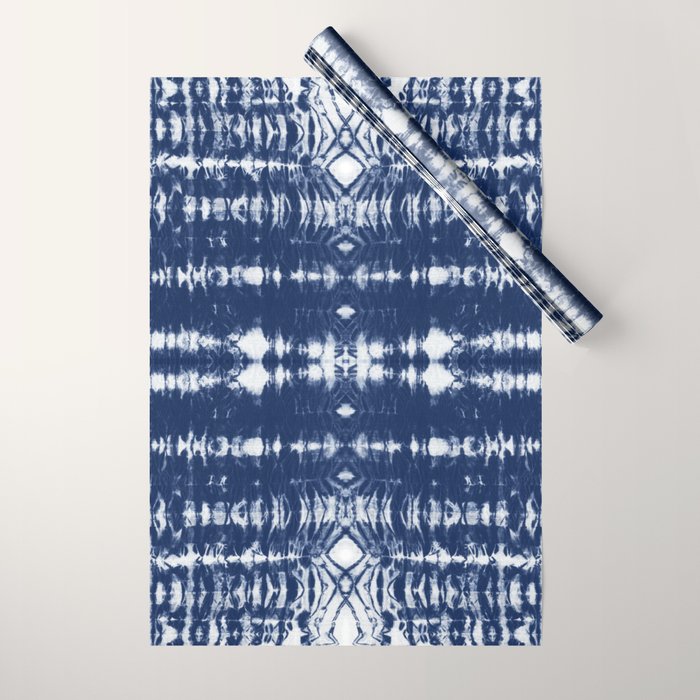 Tie dye shibori horizontal indigo blue stripes pattern Wrapping Paper Gallery Image 1
