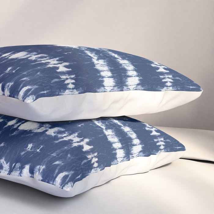Tie dye shibori horizontal indigo blue stripes pattern Pillow Sham Gallery Image 3