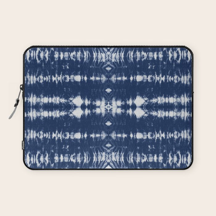 Tie dye shibori horizontal indigo blue stripes pattern Laptop Sleeve Gallery Image 1