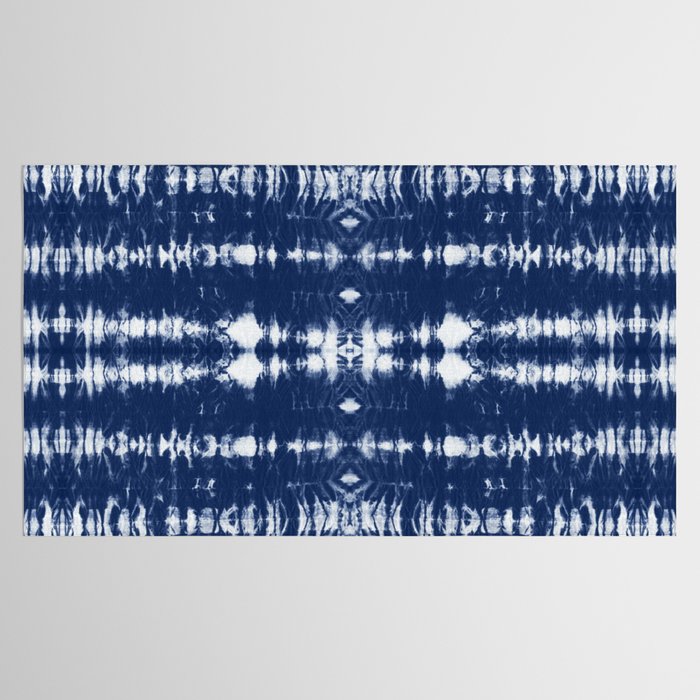 Tie dye shibori horizontal indigo blue stripes pattern Tablecloth Gallery Image 2