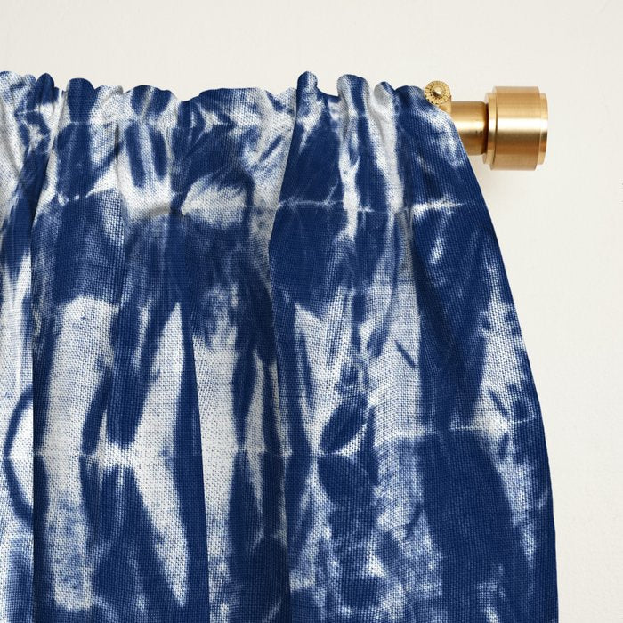 Tie dye shibori horizontal indigo blue stripes pattern Window Curtain Gallery Image 2