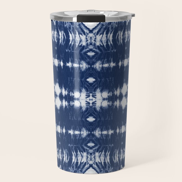 Tie dye shibori horizontal indigo blue stripes pattern Travel Mug Gallery Image 1