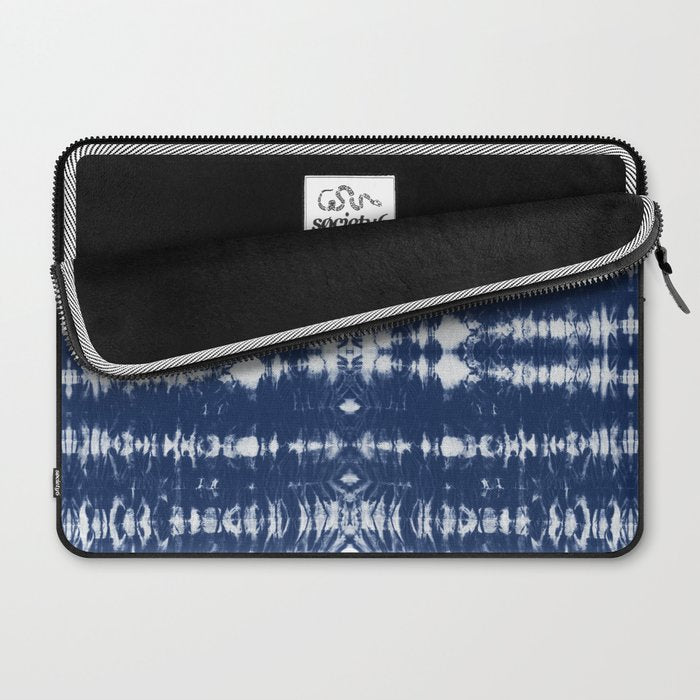 Tie dye shibori horizontal indigo blue stripes pattern Laptop Sleeve Gallery Image 2