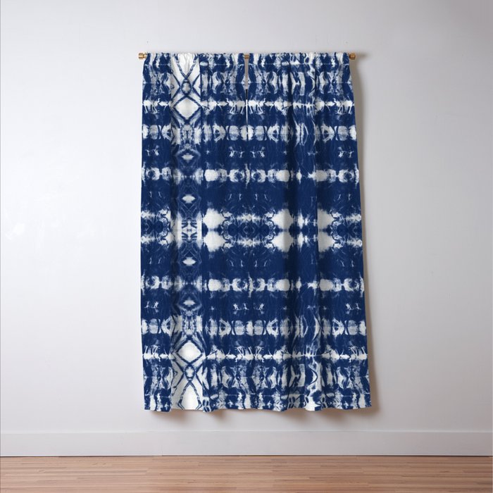 Tie dye shibori horizontal indigo blue stripes pattern Window Curtain Gallery Image 3