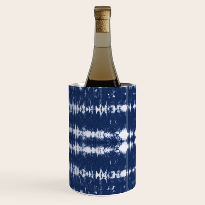 Tie dye shibori horizontal indigo blue stripes pattern Wine Chiller Gallery Image 2