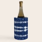 Tie dye shibori horizontal indigo blue stripes pattern Wine Chiller Gallery Image 2