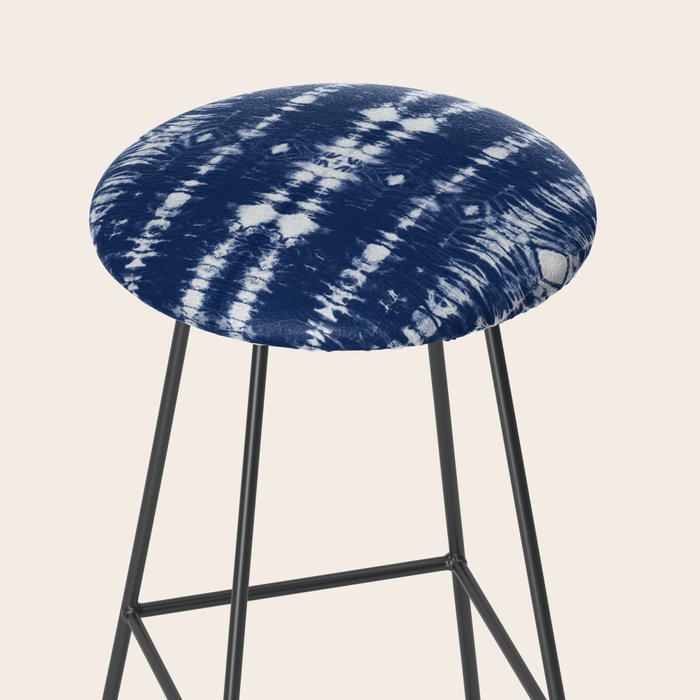 Tie dye shibori horizontal indigo blue stripes pattern Stool Gallery Image 2