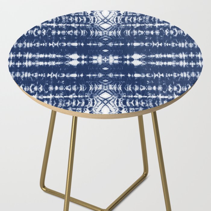 Tie dye shibori horizontal indigo blue stripes pattern Side Table Gallery Image 2