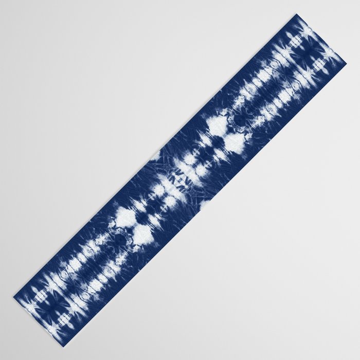 Tie dye shibori horizontal indigo blue stripes pattern Table Runner Gallery Image 3