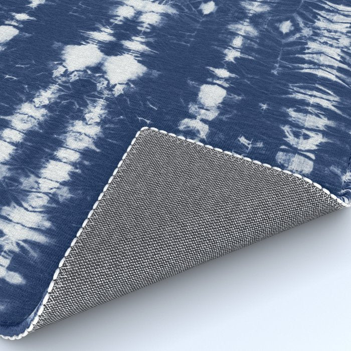 Tie dye shibori horizontal indigo blue stripes pattern Rug Gallery Image 4