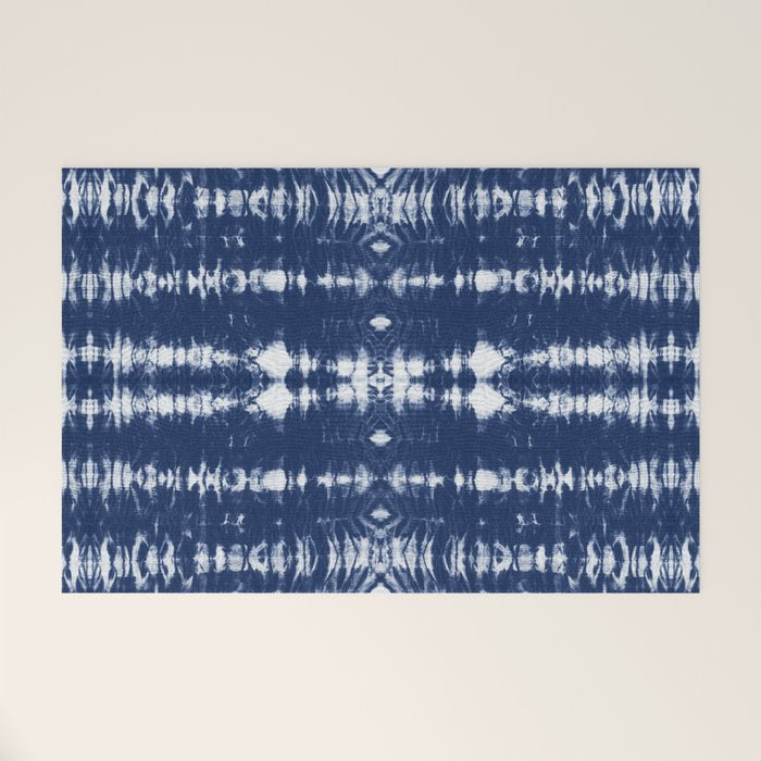 Tie dye shibori horizontal indigo blue stripes pattern Welcome Mat Gallery Image 1