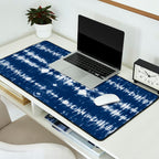 Tie dye shibori horizontal indigo blue stripes pattern Desk Mat Gallery Image 2