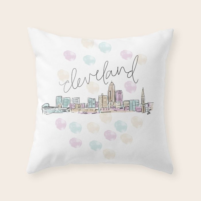 Cleveland Skyline RER Throw Pillow Gallery Image 6