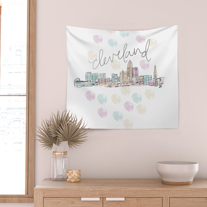 Cleveland Skyline RER Wall Tapestry Gallery Image 2
