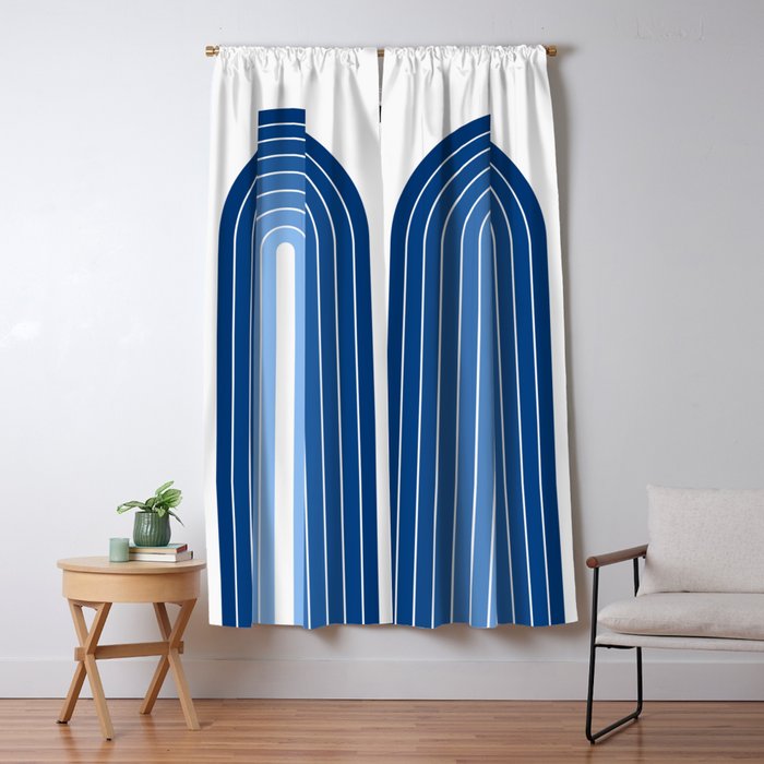 Gradient Arch VIII Bright Blue Mid Century Modern Rainbow Window Curtain Gallery Image 5