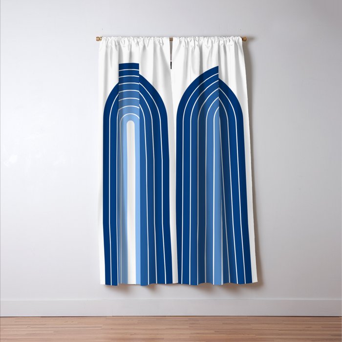 Gradient Arch VIII Bright Blue Mid Century Modern Rainbow Window Curtain Gallery Image 3