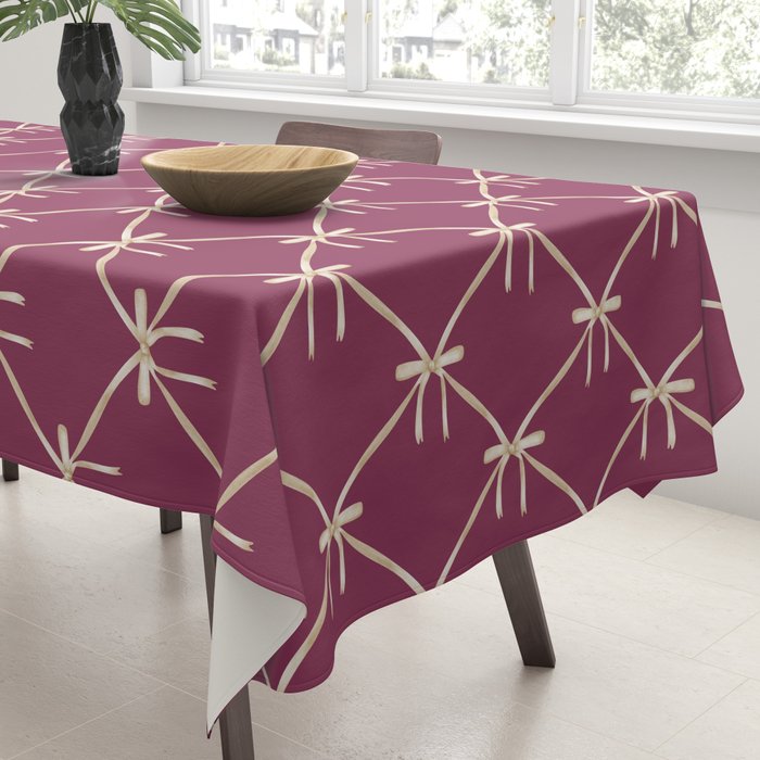 Bows & Ribbons Pattern XXXIII Plum Purple Tablecloth Gallery Image 3