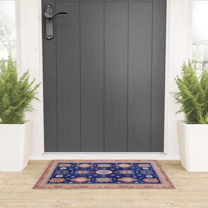 Navy Angel Jewels Kazak Rug Welcome Mat Gallery Image 3