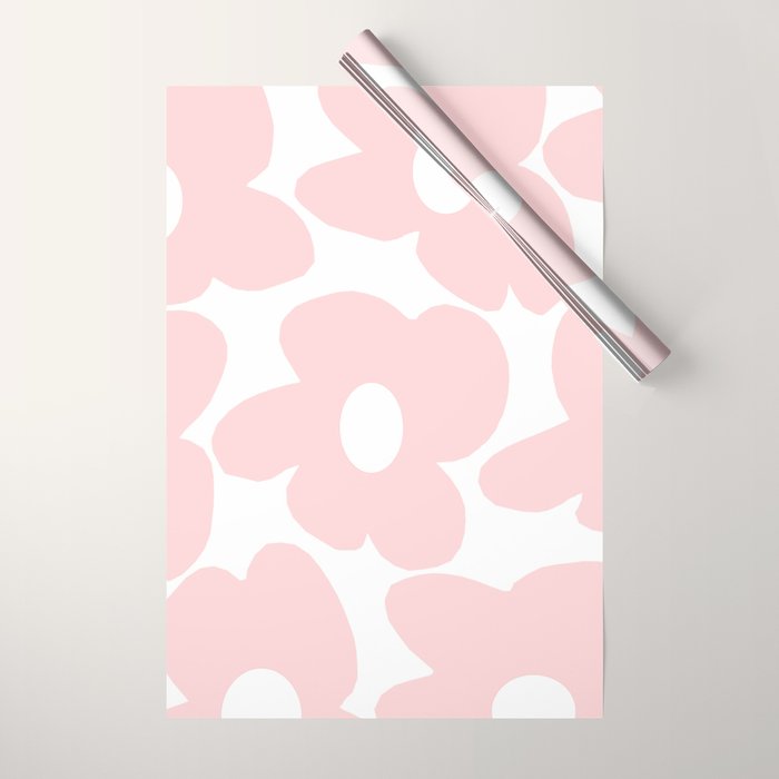 Large Baby Pink Retro Flowers on White Background #decor #society6 #buyart Wrapping Paper Gallery Image 1